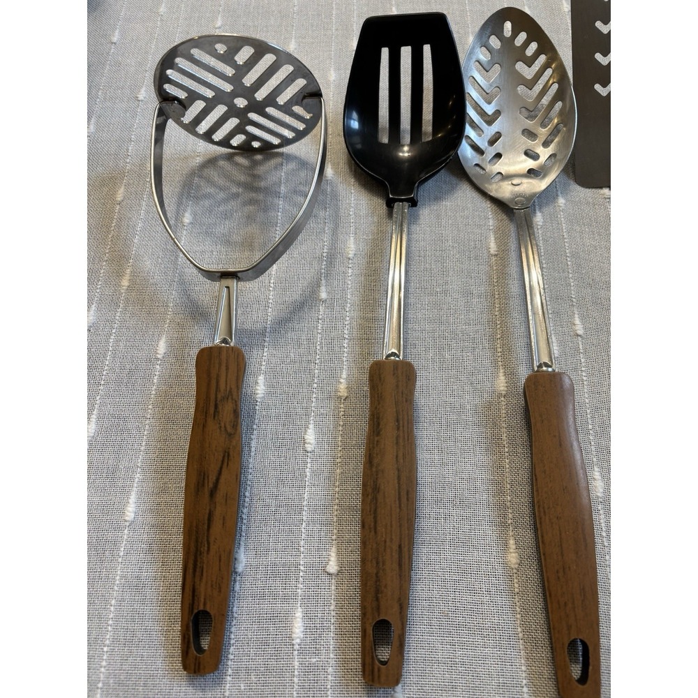 Vintage EKCO USA 5-Piece Stainless Steel Kitchen Utensil Set | Faux Wood MCM - Picture 2 of 7